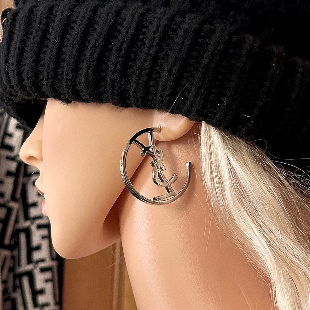 Authentic YSL Monogram Hoop Earring Set - Picture 5 of 12